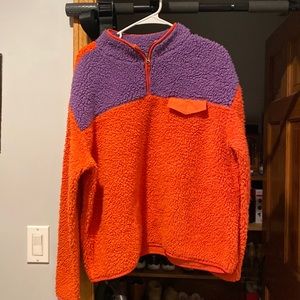 Orange and purple fuzzy sweater